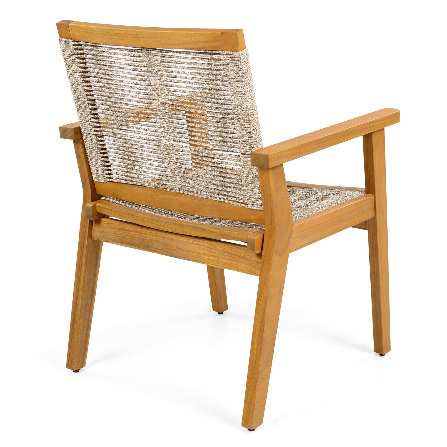 Aelfric Outdoor Dining Chairs Set of 2, Teak Finish Wood Frame and Mix Brown Rope, Natural Courtyard Style, 400lbs Capacity