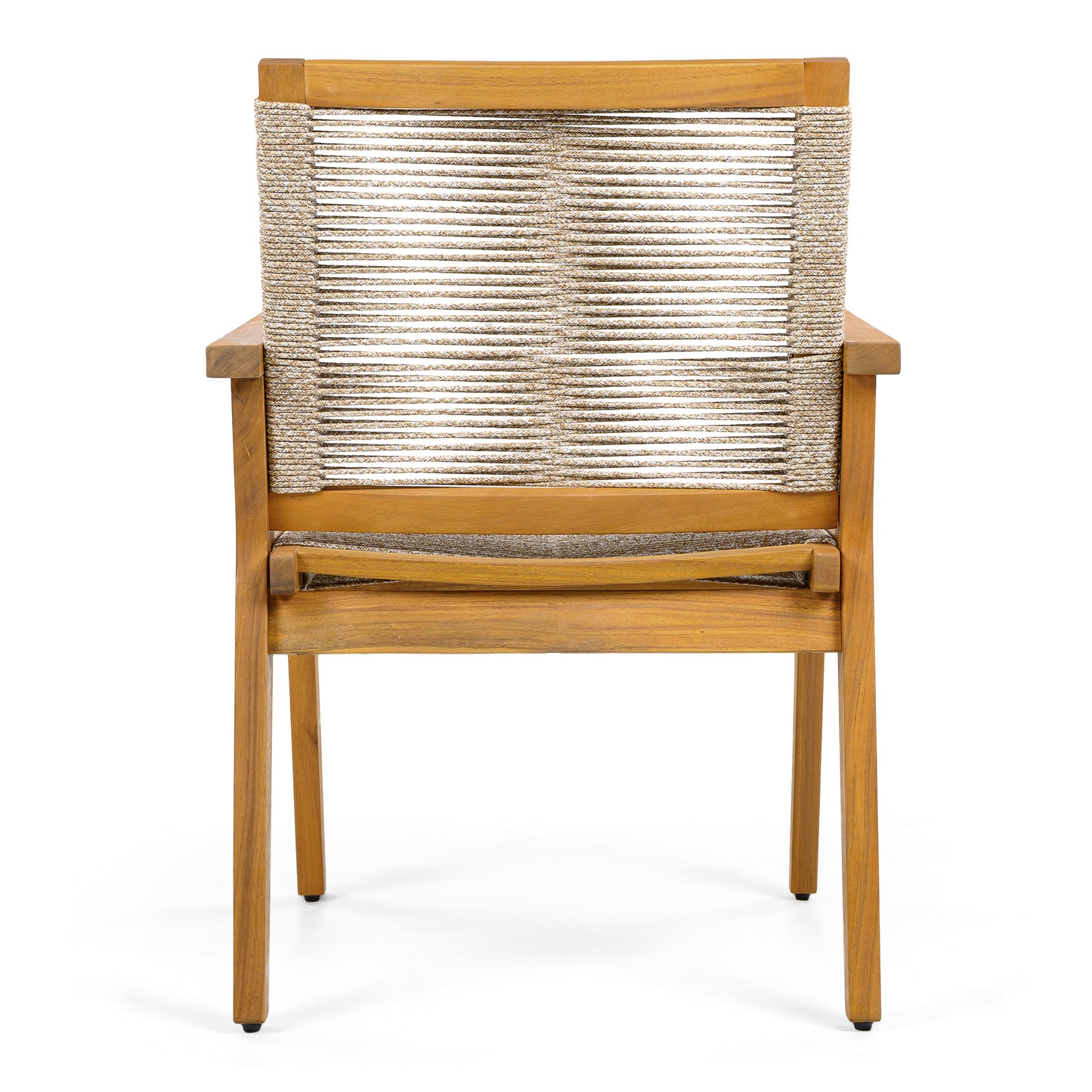 Aelfric Outdoor Dining Chairs Set of 2, Teak Finish Wood Frame and Mix Brown Rope, Natural Courtyard Style, 400lbs Capacity