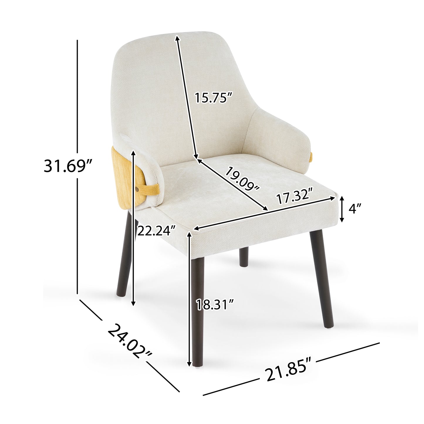 Marlow Indoor Dining Chair Set of 2, Two-Tone Fabric Armchairs with Sturdy Frame, Modern Accent Chairs for Dining Room & Living Area, 300lbs Capacity