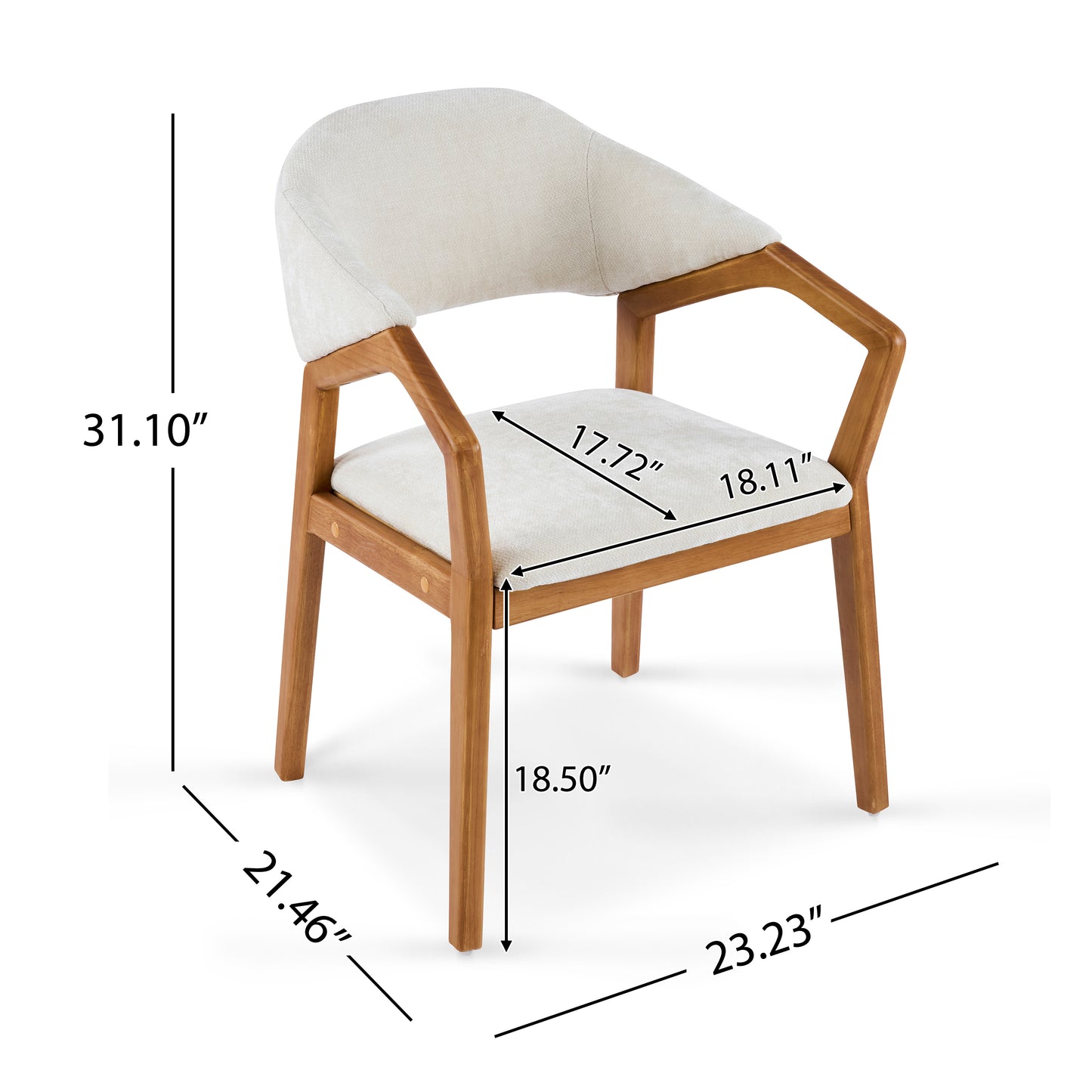 Arden Indoor Dining Chair Set of 2, Chenille Upholstered Armchairs with Bent Wood Frame, 300lbs Capacity, Ergonomic Curved Backrest