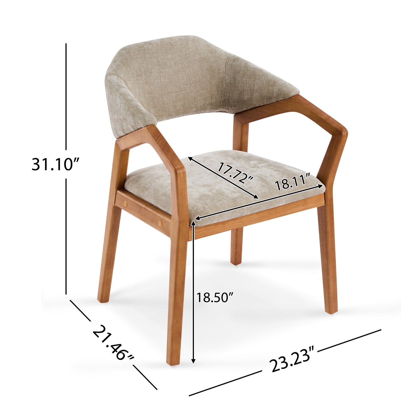 Arden Indoor Dining Chair Set of 2, Chenille Upholstered Armchairs with Bent Wood Frame, 300lbs Capacity, Ergonomic Curved Backrest