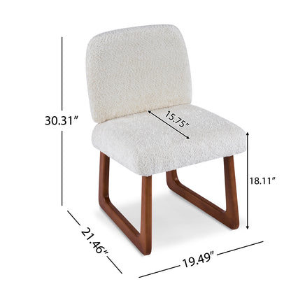 Elowen Dining Chair Set of 2, Plush Boucle Fabric Upholstered Chairs with Curved Wooden Legs, Beige & Brown, 300lbs Capacity