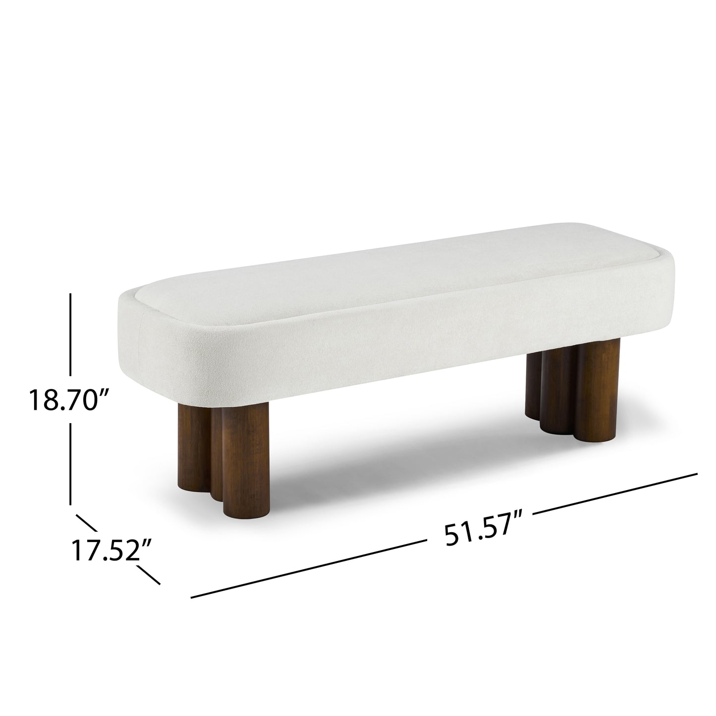 Elowen Indoor Fabric Dining Bench with Walnut Rubberwood Legs, 51.57" Upholstered Seating for Kitchen, Dining Room & Living Space, 250lbs Capacity