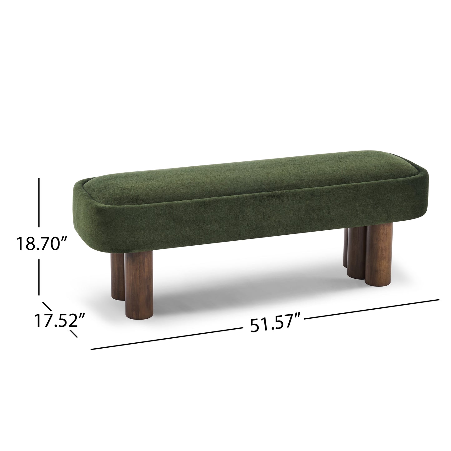 Elowen Indoor Fabric Dining Bench with Walnut Rubberwood Legs, 51.57" Upholstered Seating for Kitchen, Dining Room & Living Space, 250lbs Capacity