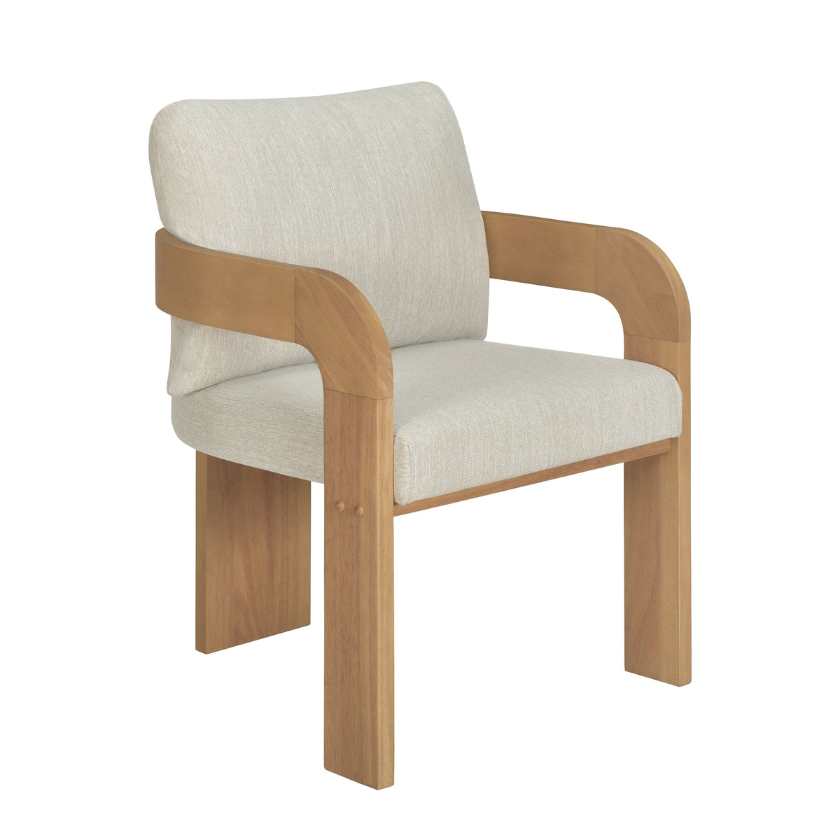 Evocative Yorick Modern Dining Chair Set of 2 with Cushion, Solid Wood Dining Room Armchair Set, Curved Backrest Kitchen Side Chair, Living Room Comfy Extra Seat, Natural+Beige