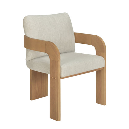 Evocative Yorick Modern Dining Chair Set of 2 with Cushion, Solid Wood Dining Room Armchair Set, Curved Backrest Kitchen Side Chair, Living Room Comfy Extra Seat, Natural+Beige