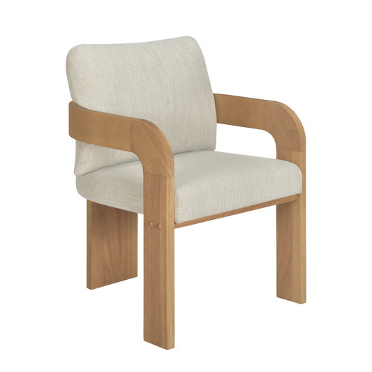 Evocative Yorick Modern Dining Chair Set of 2 with Cushion, Solid Wood Dining Room Armchair Set, Curved Backrest Kitchen Side Chair, Living Room Comfy Extra Seat, Natural+Beige
