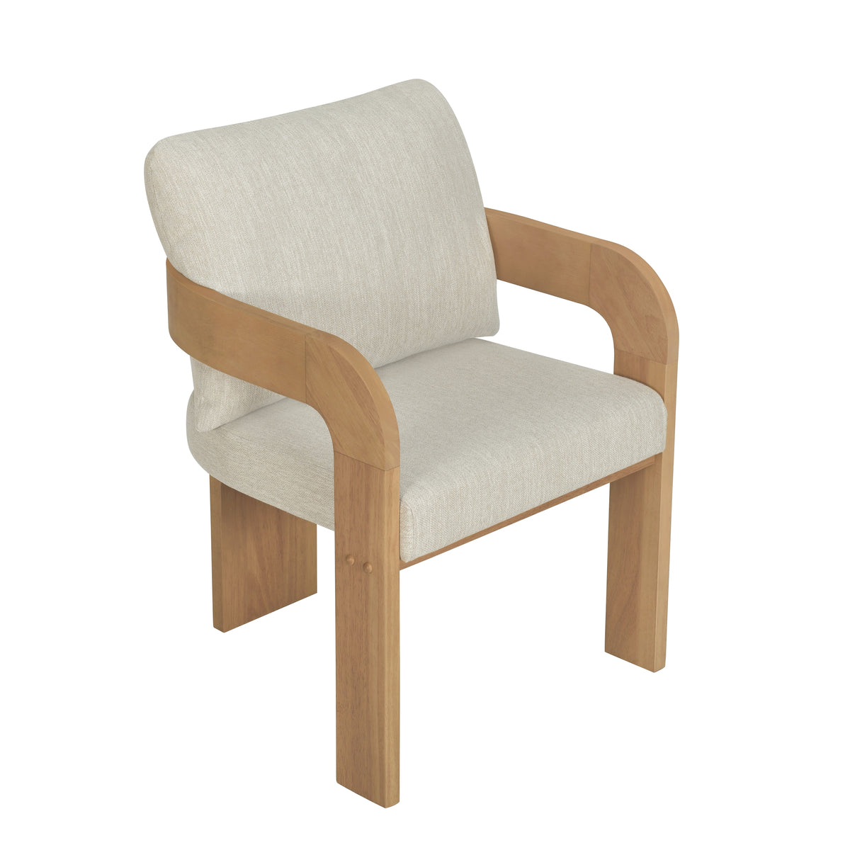 Evocative Yorick Modern Dining Chair Set of 2 with Cushion, Solid Wood Dining Room Armchair Set, Curved Backrest Kitchen Side Chair, Living Room Comfy Extra Seat, Natural+Beige