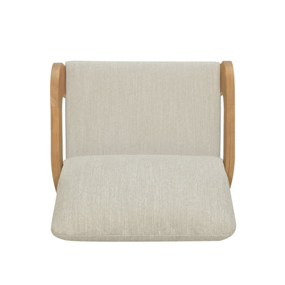 Evocative Yorick Modern Dining Chair Set of 2 with Cushion, Solid Wood Dining Room Armchair Set, Curved Backrest Kitchen Side Chair, Living Room Comfy Extra Seat, Natural+Beige