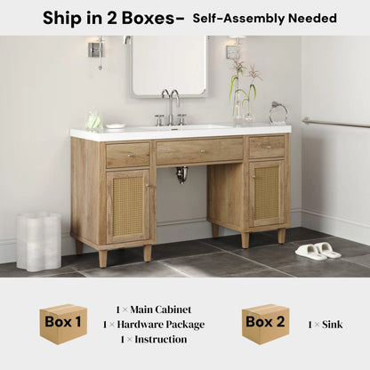 Carew 60-Inch Modern Bathroom Vanity – Spacious SMC Sink Cabinet with Soft-Close Drawers, Tip-Out Tray