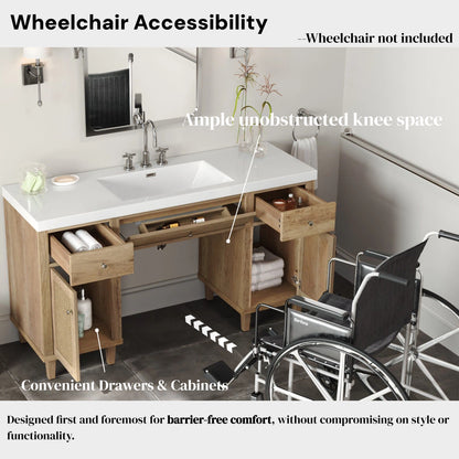 Carew 60-Inch Modern Bathroom Vanity – Spacious SMC Sink Cabinet with Soft-Close Drawers, Tip-Out Tray