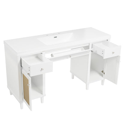 Carew 60-Inch Modern Bathroom Vanity – Spacious SMC Sink Cabinet with Soft-Close Drawers, Tip-Out Tray
