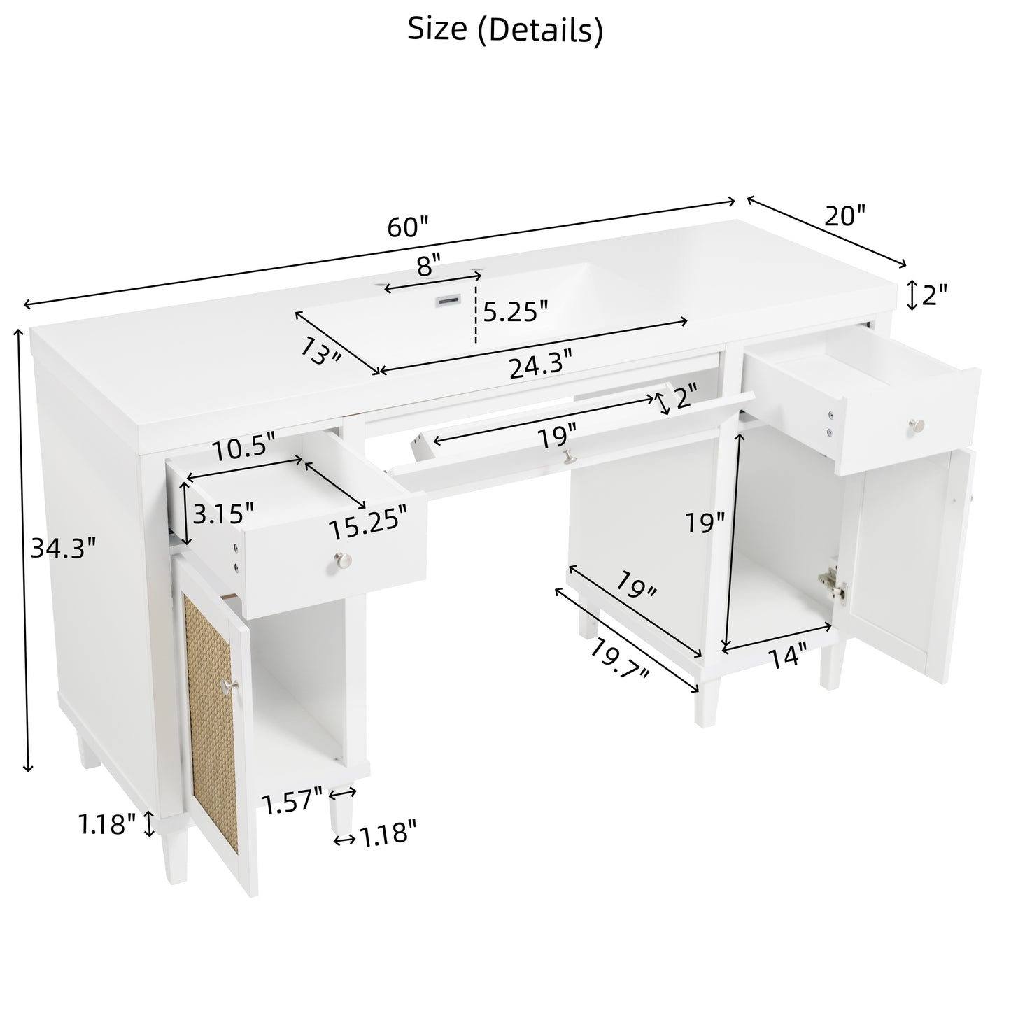 Carew 60-Inch Modern Bathroom Vanity – Spacious SMC Sink Cabinet with Soft-Close Drawers, Tip-Out Tray