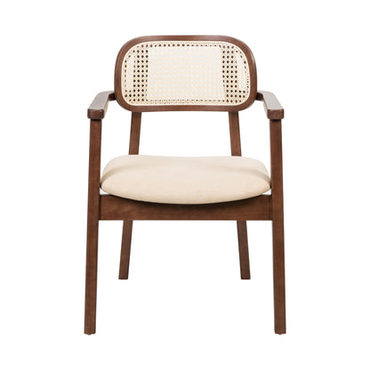 Orrin Modern Dining Chairs, Rattan Weave & Padded Seat with Comfortable Armrests,Set of 2