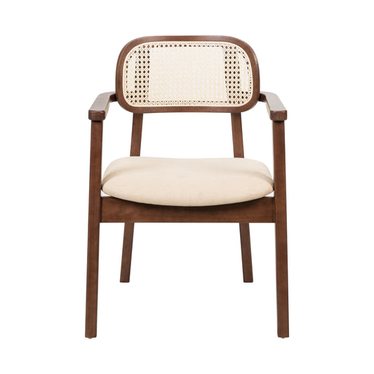 Orrin Modern Dining Chairs, Rattan Weave & Padded Seat with Comfortable Armrests,Set of 2