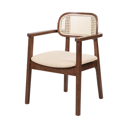 Orrin Modern Dining Chairs, Rattan Weave & Padded Seat with Comfortable Armrests,Set of 2