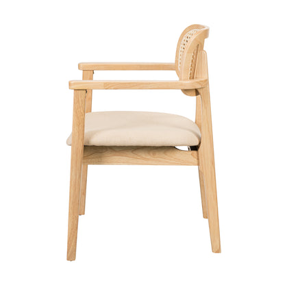 Orrin Modern Dining Chairs, Rattan Weave & Padded Seat with Comfortable Armrests,Set of 2