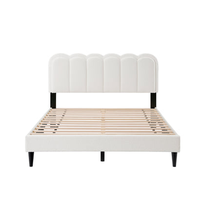Vegas Lambswool Petal Headboard Bed Frame Cream Style Bedroom Soft Bed with Atmosphere Light