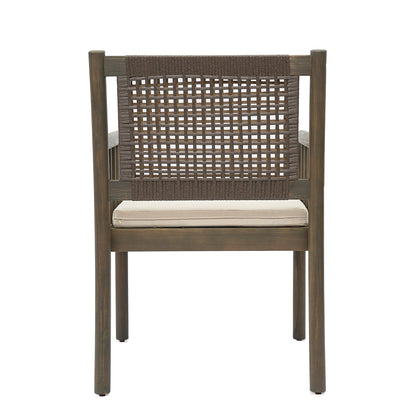 Kiyana Porto Outdoor Dining Chair Set of 2, Acacia Wood and PE Rattan Frame, Waterproof Fabric Cushions, Modern Patio Dining Armchairs