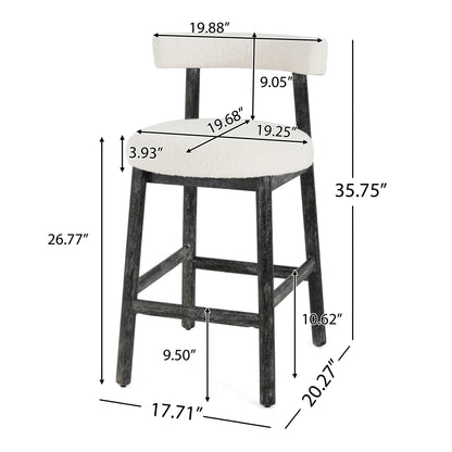 Quiner Modern Rubber Wood & Fabric Bar Stool,Set of 2