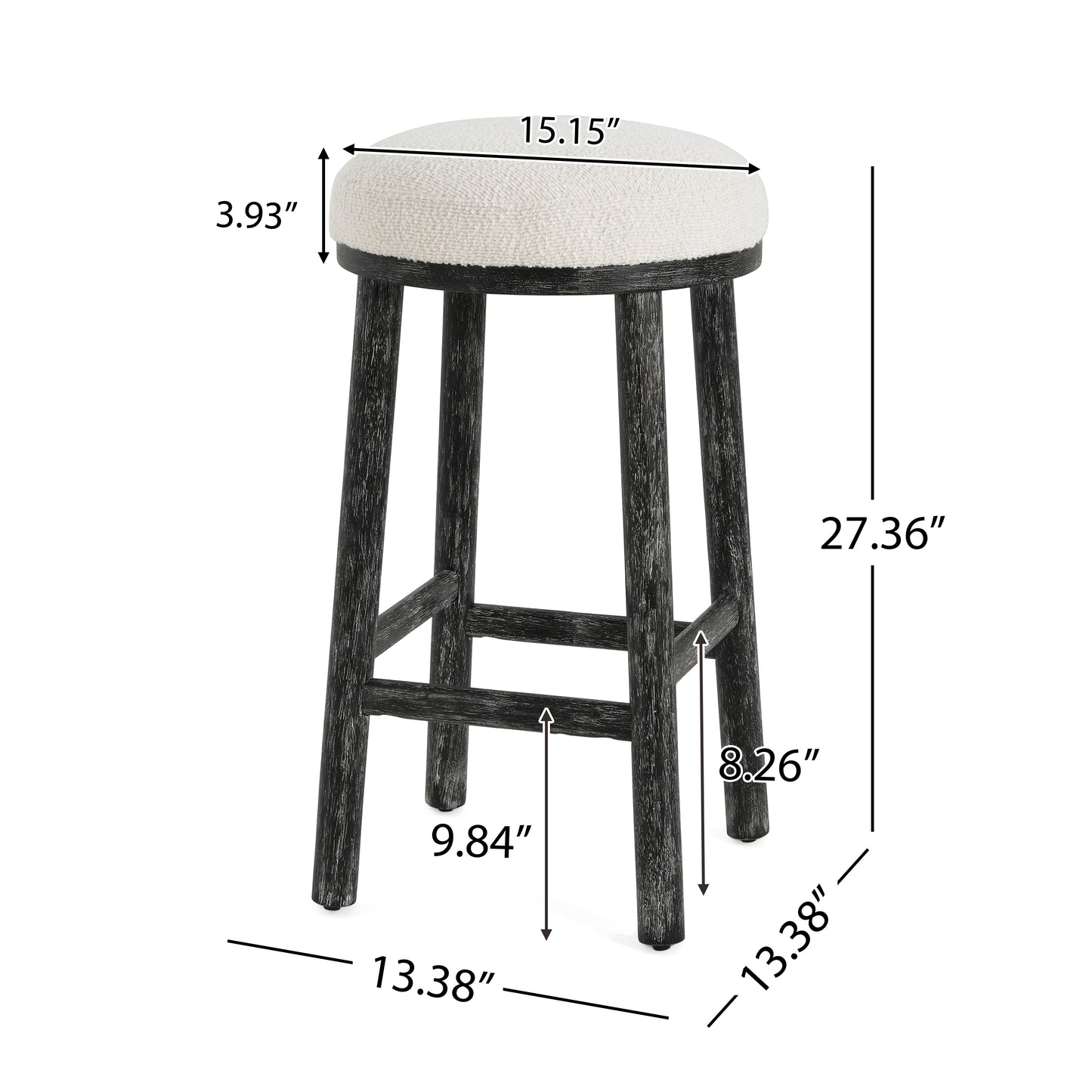 Nierbo Natural Rubber Wood & Fabric Bar Stool,Set of 2