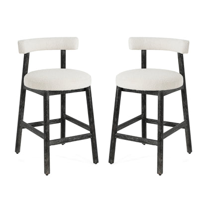 Quiner Modern Rubber Wood & Fabric Bar Stool,Set of 2