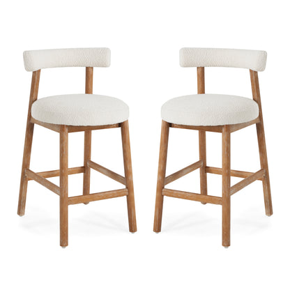 Quiner Modern Rubber Wood & Fabric Bar Stool,Set of 2