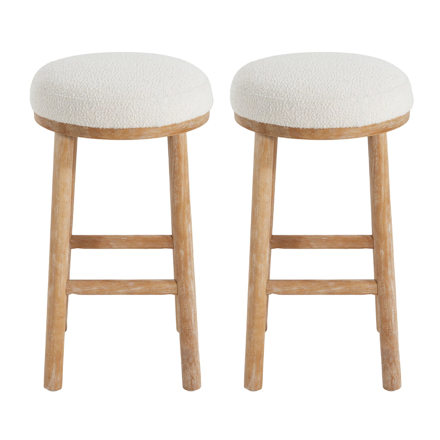 Nierbo Natural Rubber Wood & Fabric Bar Stool,Set of 2