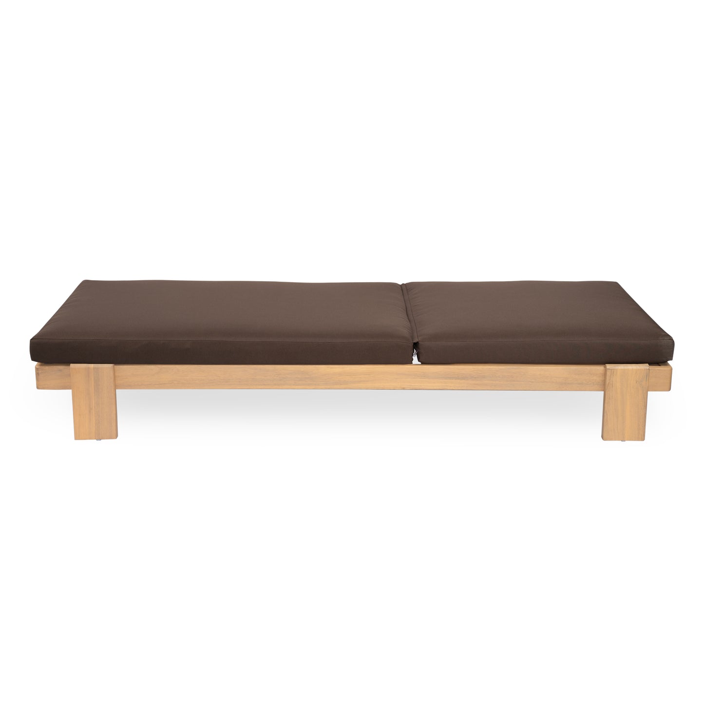 Enchang Outdoor Acacia Wood Chaise Lounge, Teak Frame, with Cushion