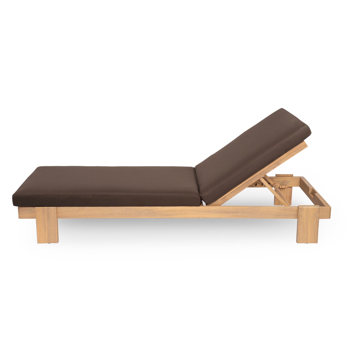 Enchang Outdoor Acacia Wood Chaise Lounge, Teak Frame, with Cushion