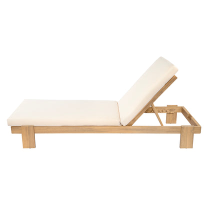 Enchang Outdoor Acacia Wood Chaise Lounge, Teak Frame, with Cushion