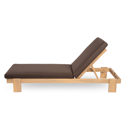 Enchang Outdoor Acacia Wood Chaise Lounge, Teak Frame, with Cushion