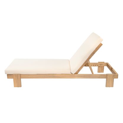 Enchang Outdoor Acacia Wood Chaise Lounge, Teak Frame, with Cushion