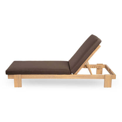 Enchang Outdoor Acacia Wood Chaise Lounge, Teak Frame, with Cushion