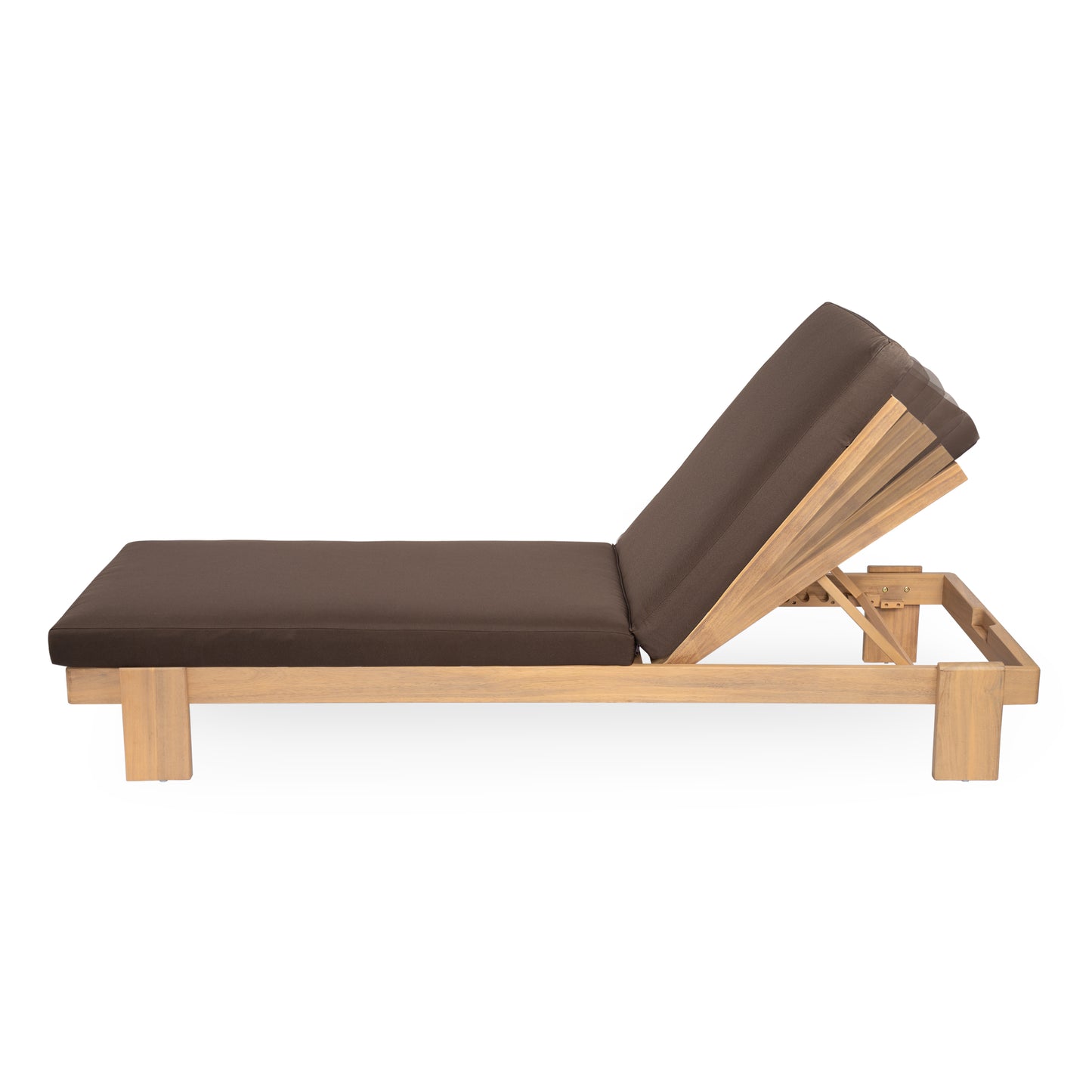 Enchang Outdoor Acacia Wood Chaise Lounge, Teak Frame, with Cushion