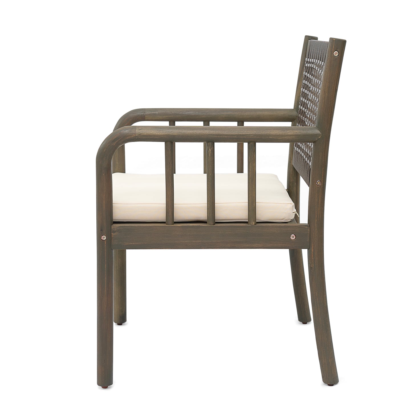 Kiyana Porto Outdoor Dining Chair Set of 2, Acacia Wood and PE Rattan Frame, Waterproof Fabric Cushions, Modern Patio Dining Armchairs