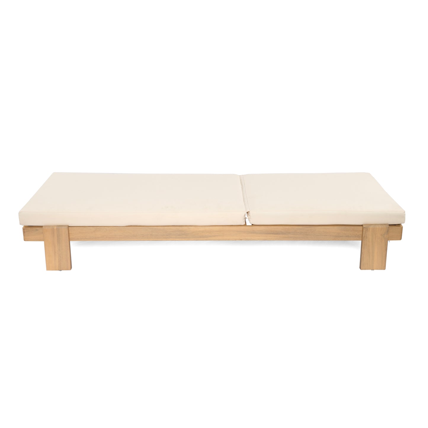 Enchang Outdoor Acacia Wood Chaise Lounge, Teak Frame, with Cushion