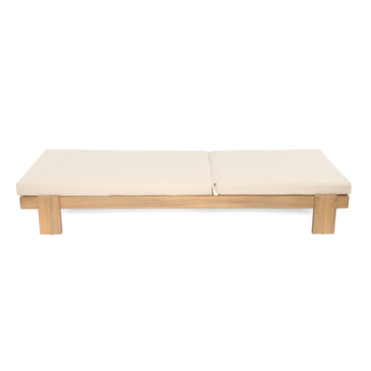 Enchang Outdoor Acacia Wood Chaise Lounge, Teak Frame, with Cushion
