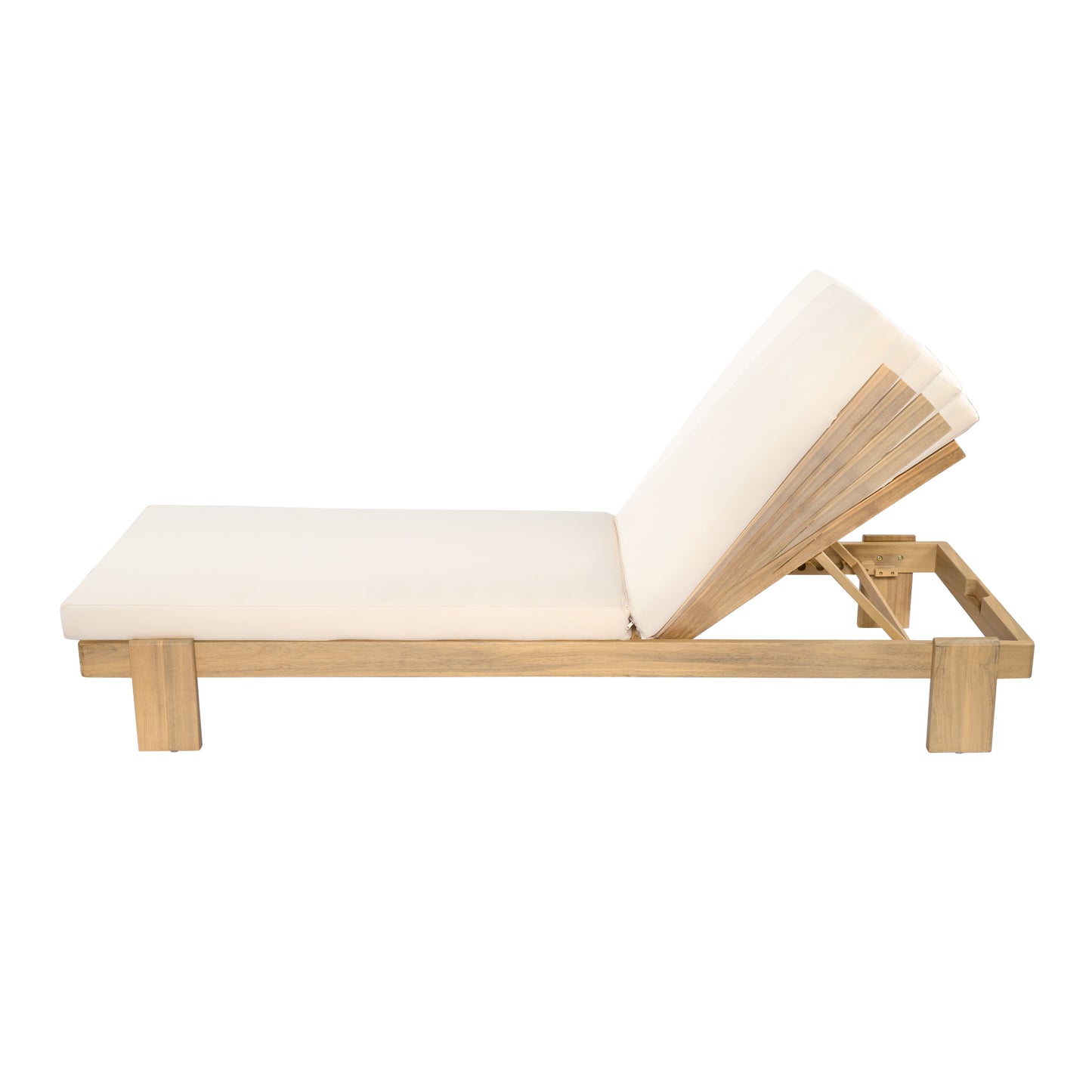 Enchang Outdoor Acacia Wood Chaise Lounge, Teak Frame, with Cushion