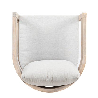 Loveday Wood Outdoor Swivel Club Chair – Ethereal Weather-Resistant Finish with Plush Beige Cushions for Tranquil Patio Lounging