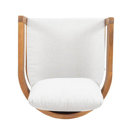 Loveday Wood Outdoor Swivel Club Chair – Ethereal Weather-Resistant Finish with Plush Beige Cushions for Tranquil Patio Lounging