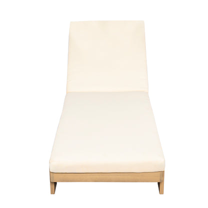 Enchang Outdoor Acacia Wood Chaise Lounge, Teak Frame, with Cushion