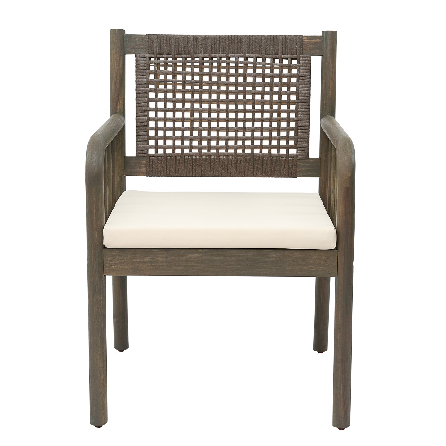 Kiyana Porto Outdoor Dining Chair Set of 2, Acacia Wood and PE Rattan Frame, Waterproof Fabric Cushions, Modern Patio Dining Armchairs