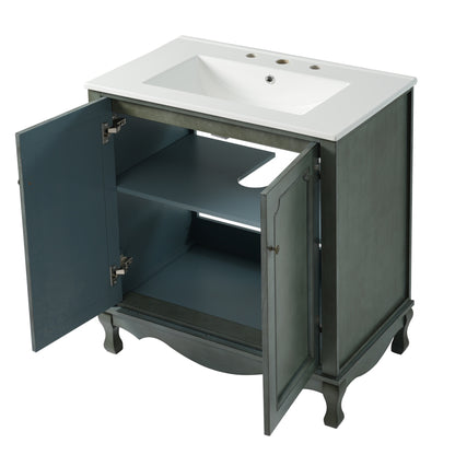 Madhubanira Vintage Bathroom Vanity with Rectangle Ceramic Sink