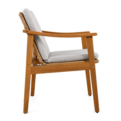 Demorivor Outdoor Dining Chairs Set of 2, Teak Color Acacia Wood Frame,Waterproof Cushion