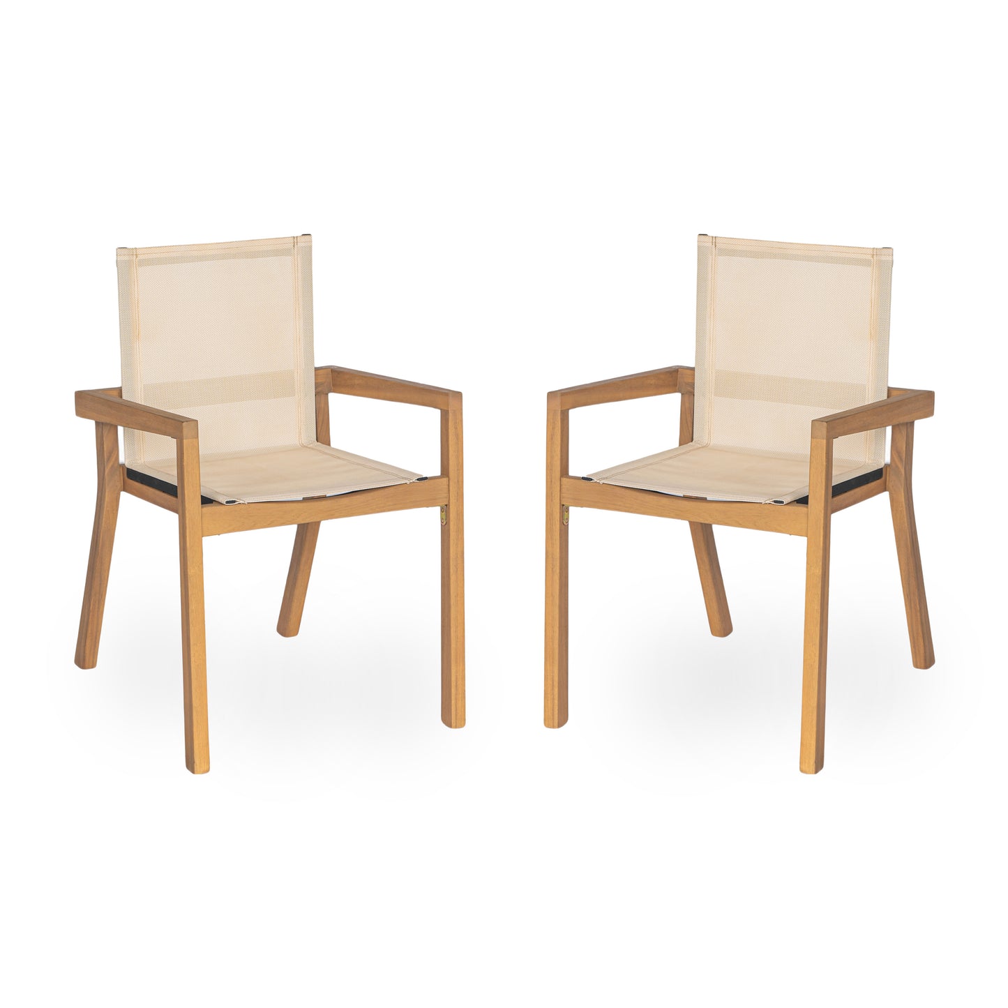 Jimmy Outdoor Acacia Wood and Mesh Dining Chairs (Set of 2)