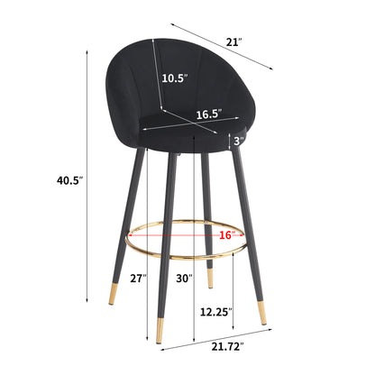 Soreli 40.5" High Back, Black Velvet & Gold Metal Bar Stool,Luxe Modern Design, Set of 2