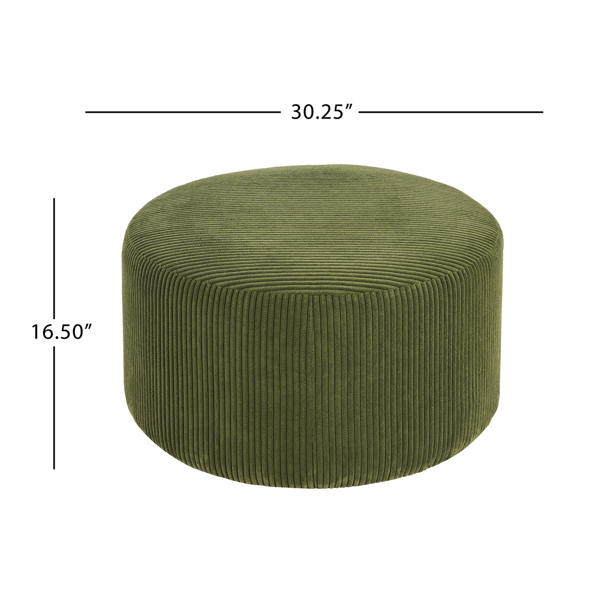 Harbinger GAVI Corduroy Ottoman Foot Stool, 30" Pouf Footstool Ottoman Seat, Upholstered Foot Chair, Round Footrest, Modern Side Table for Living Room Bedroom Home Decor, Olive Green
