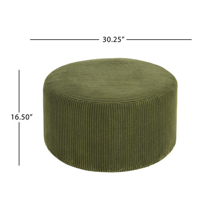 Harbinger GAVI Corduroy Ottoman Foot Stool, 30" Pouf Footstool Ottoman Seat, Upholstered Foot Chair, Round Footrest, Modern Side Table for Living Room Bedroom Home Decor, Olive Green