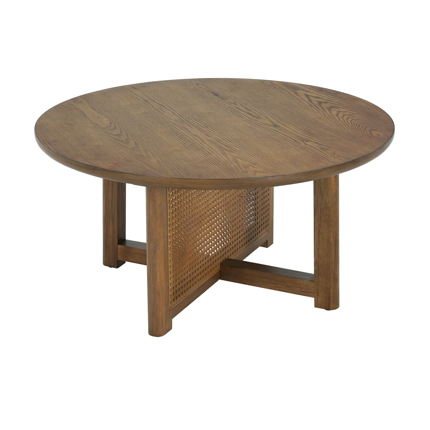 Orlenquess 32'' Rattan Coffee Table, Round Rattan Woven Wood Coffee Table